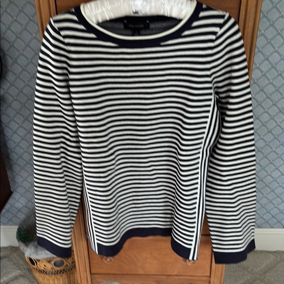 Striped Navy and Winter White Sweater - Picture 1 of 7